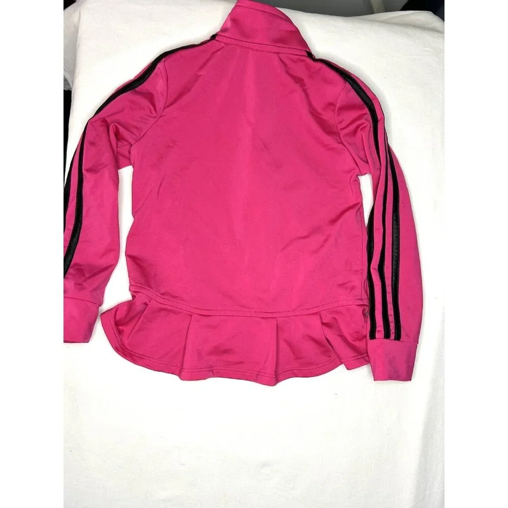 Adidas Jacket Girls‎ 5 Pink Black Zip Track Athletic Three Stripes Logo Peplum